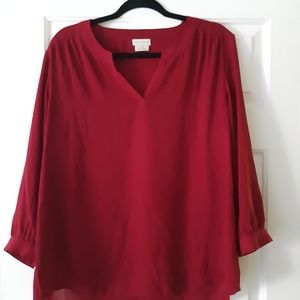 Van Heusen Burgandy 3/4 Sleeve Blouse Size Large